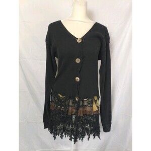 VTG Fairy grunge Cottage lacey waffle knit cardigan pocket ONE SIZE pearl button